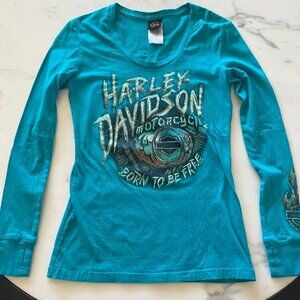 Long Sleeve Harley Davidson Shirt with Thumb Holes on Cuffs - Size XS